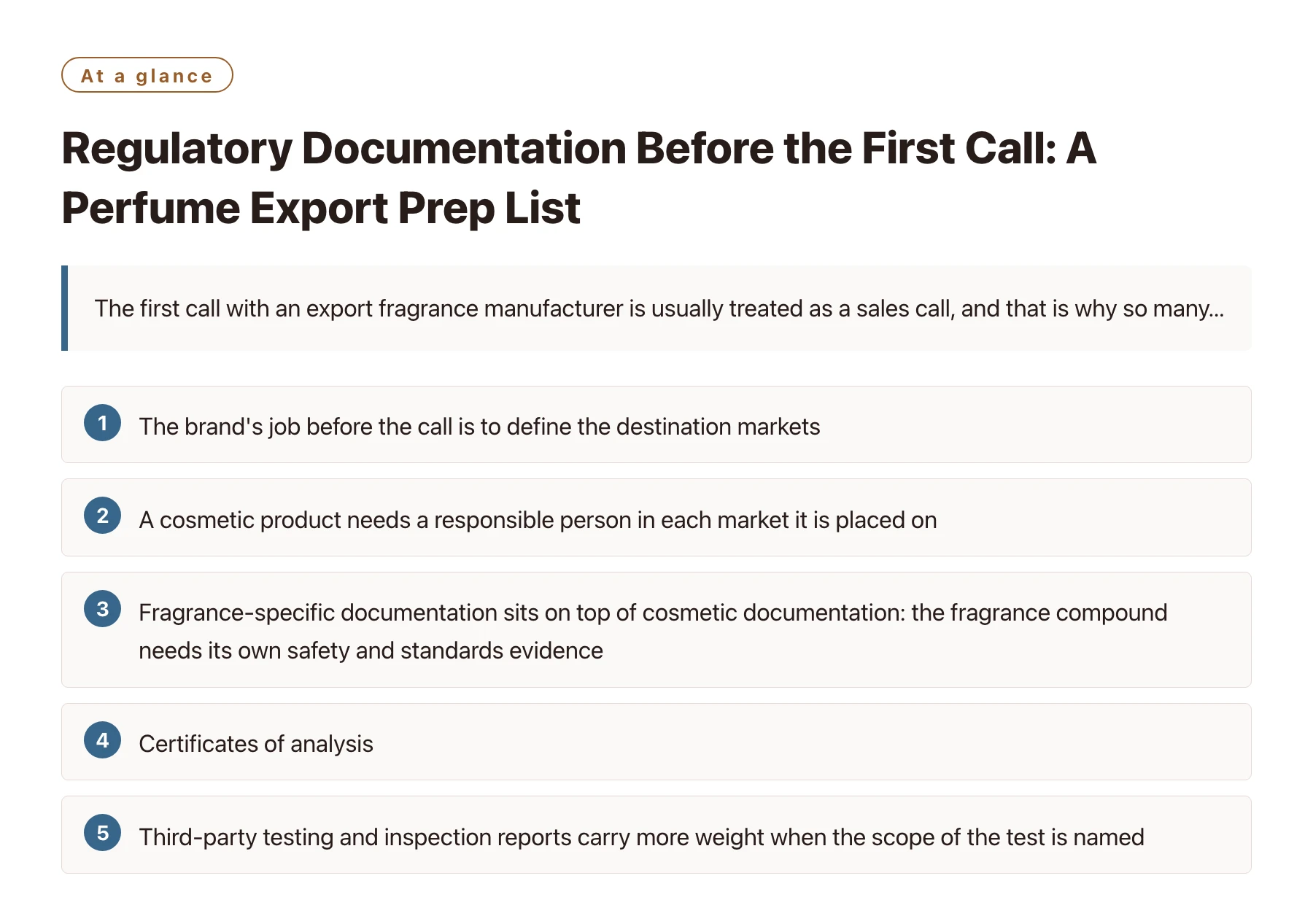 Regulatory Documentation Before the First Call: A Perfume Export Prep List——全文要点速览